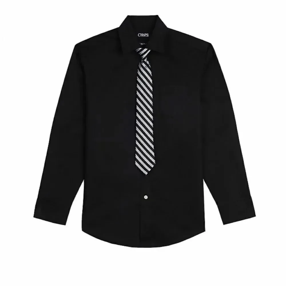 CHAPS BOYS MEDIUM (10/12 HUSKY) BLACK SHIRT AND TIE SET
